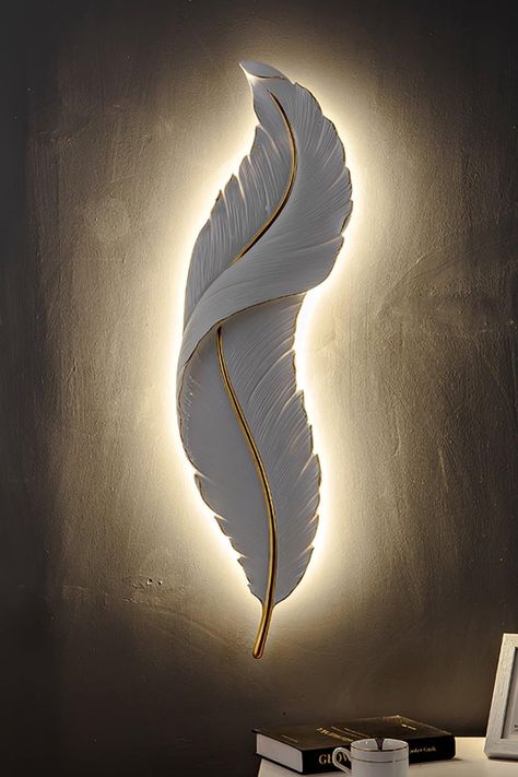 The Modern White Gold Feather Wall Lamp exudes modern elegance, perfect for bedrooms or living spaces. Its seamless wall-mount design, paired with a luxurious yet contemporary style, infuses sophistication into your interiors. With a natural feather-inspired design and timeless appeal, it effortlessly brightens corners, creating an ambiance of ease and warmth. Illuminate your space with ease and style. Note: If you need to buy two, please buy the size with this (*2) logo, the price of two togeth Bohemian Bedroom Inspiration, Living Room Den, Staircase Lighting, Feather Wall, Gold Feathers, Color Changing Lights, Luxurious Design, Feather Design, Lamps Ceiling