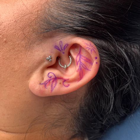 Another ear tattoo for the books 📚 👂 Briana is such a champ! She had ideas for her ear and I freehanded some fun floral, swirlies and patterns! I LOVE tattooing ears! If you are interested in booking an ear tattoo with me @spirittattooingsandiego please hit that email button or fill out the book an appointment form on my website 🖤 I’ll give you the hottest ear tatts in the land 🤠 #tattoo #sandiegotattoo #sandiegotattooartist #americantraditionaltattoo #sandiegotattooshop #tattooflash#sandieg... Ear Tattoo Inner, Inner Ear Tattoo, San Diego Tattoo, Inner Ear, American Traditional Tattoo, Book An Appointment, Ear Tattoo, Flash Tattoo, The Land