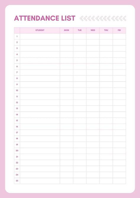 Pink Attendance List for Teachers Teacher Attendance Sheet, Fake Teacher Rp Ideas, Classroom Attendance Chart, Attendance Template, Kindergarten Subtraction, Attendance List, Pink Classroom, Attendance Register, Teacher Documentation