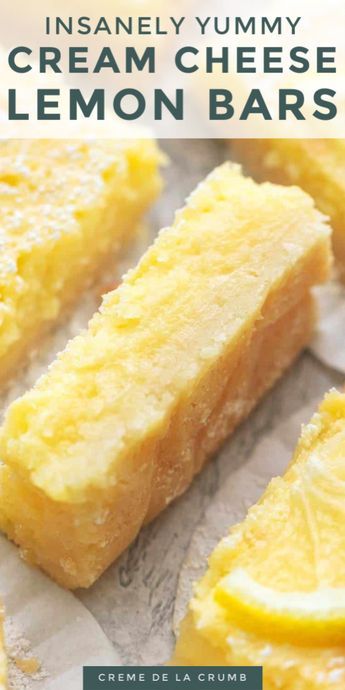 Perfectly ooey gooey lemon bars made extra rich with lemon cream cheese filling on a buttery shortbread crust | lecremedelacrumb.com Dessert Recipes Lemon, Lemon Cream Cheese Bars, Cream Cheese Bars, Lemon Bars Recipe, Cheese Bar, Torte Cupcake, Lemon Dessert Recipes, Dessert Bar Recipe, Cream Cheese Recipes