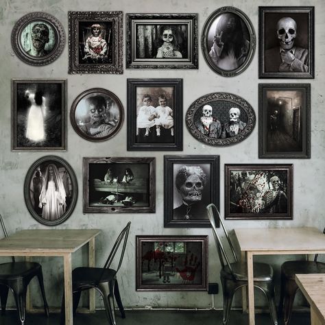 PRICES MAY VARY. 【AFFORDABLE PHOTO SET】the set contains 15 Gothic Creepy skull head photos in different design styles, in various sizes, suitable for different places and uses. there are several sizes of 11.02"x9.06", 7.87"x11.81", 11.22"x9.84", 8.46"x11.81", 9.65"x9.65". each photo is designed with a horror photo frame (not a physical frame) 【HIGH QUALITY MATERIAL】the haunted photo frame prop set is made of high-quality cardboard, with good strength, and the surface is coated with a waterproof Haunted Family, Halloween Living Room Decor, Creepy Skull, Halloween Living Room, Halloween Bedroom Decor, Scary Photos, Horror Photos, Halloween Bedroom, Photo Frame Prop