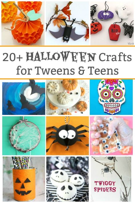 A creative collection of cool Halloween crafts for tweens and teens to make. All the pumpkins, spiders, bats and ghost crafts you can handle. #halloweencraftsfortweenstomake #halloweencraftdecorations #halloweenDIYcrafts #halloweencraftsforkidseasy #halloweencrafts #tweencrafts #teencrafts #craftsfortweens #craftsforteens Cool Halloween Crafts, Halloween Crafts For Teens, Mason Jar Halloween Crafts, Quick Halloween Crafts, Halloween Craft Kits, Halloween Art Projects, Ghost Crafts, Teen Halloween, Halloween Arts And Crafts