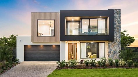 Cube Facade - Aurora Double Storey House Designs Brighton Homes, Home Designs Exterior, Two Story House Design, Brighton Houses, One Storey House, Double Storey House, Contemporary House Exterior, Best Modern House Design, Contemporary Exterior