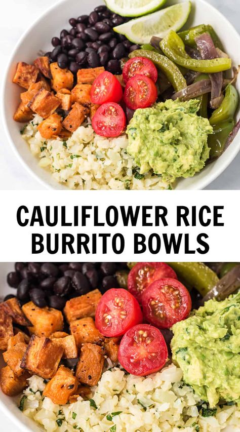 Vegetarian Gluten Free Dinner, Rice Burrito Bowl, Rice Burrito, Fajita Veggies, Healthy Burrito Bowl, Burrito Bowl Recipe, Gluten Free Plant Based, Burrito Bowls Recipe, Healthy Bowls Recipes