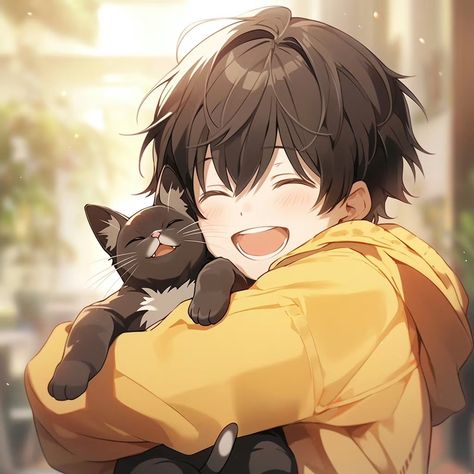 Anime With Cat, Guys With Cats, Anime Green Hair, Men With Cats, Avt Couple, Boy Anime, Anime Couple, Anime Child, Cool Wallpapers Art