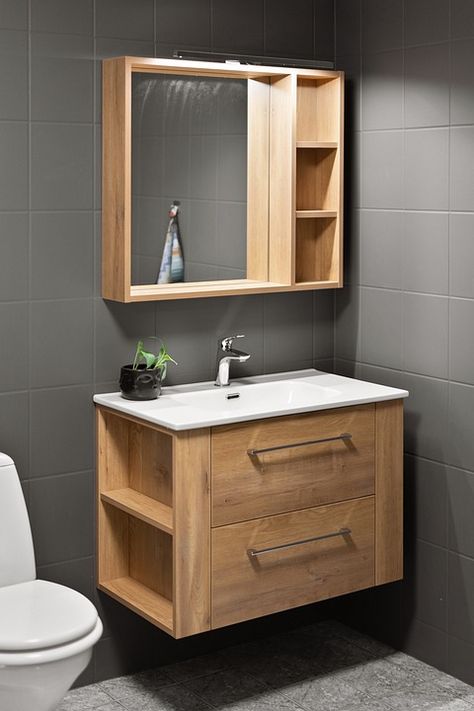 Small Bathroom Sink Cabinet, Sleek Bathroom Design, Modern Farmhouse Bathroom Ideas, Small Bathroom Cabinets, Rental Bathroom, Small Toilet Room, Small Bathroom Sinks, Sleek Bathroom, Bathroom Sink Cabinets