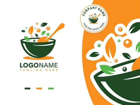 salad bowl vegetarian food logo template Salad Logo Design Ideas, Salad Graphic Design, Salad Branding, Salad Illustration Drawings, Fruit Salad Logo, Health Food Logo, Logo For Healthy Food, Salad Logo, Salad Names