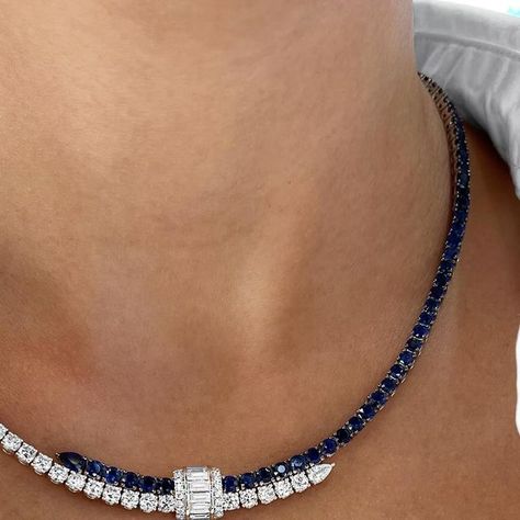 Charles Krypell on Instagram: "Charles Krypell’s new sapphire and diamond necklace is officially here, and we’re in love! @charleskrypell" Girly Jewellery, Pearl Jewelery, Diamond Necklace Simple, Colored Diamond Jewelry, Art Jewelry Design, Expensive Jewelry Luxury, Fancy Jewellery Designs, Diamond Necklace Designs, Bridal Diamond Jewellery