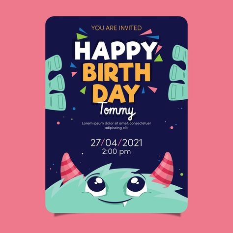 Digital Birthday Cards Design, Birthday Invitation Card Design, Bday Invitation Card, Kids Birthday Invitation Card, Kids Party Invitations, Digital Invitations Birthday, Birthday Invitation Design, Kids Invitation, Monster Birthday Invitations