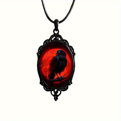 Faster shipping. Better service Crow Necklace, Necklaces, Pendant Necklace, Chain, Halloween, Pendant, Glass, Red, Black