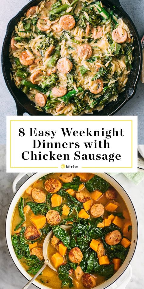 8 Easy Weeknight Dinners with Chicken Sausage | Kitchn Chicken Sausage Recipes Healthy, Dinners With Chicken, Healthy Sausage Recipes, Chicken Sausage Recipes, Chicken Sausage Pasta, Sausage Recipes For Dinner, Sausage Dinner, Italian Chicken Sausage, Recipe Using Chicken