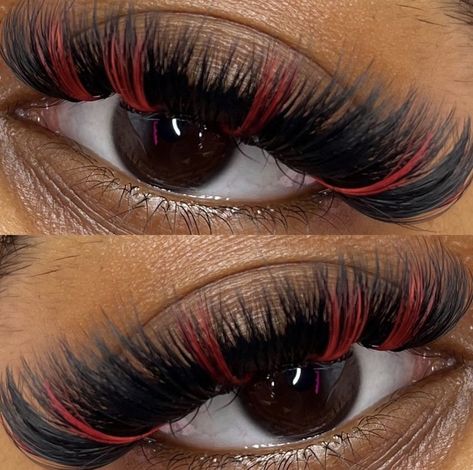 Peekaboo Color Lash Extensions, White Eyelash Extensions, Red Lash Extensions, Pink Lash Extensions, Prom Lashes, Willow Star, Red Lashes, Lashes Aesthetic, Color Eyelashes