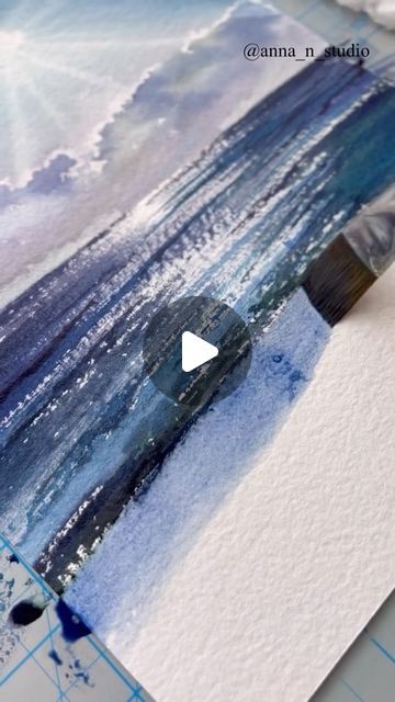 Watercolour Waves Tutorial, Ocean Drawing Watercolor, Watercolor Lake Scene Tutorial, Watercolor Sea Tutorial, Ocean Watercolor Painting Easy, Watercolor Illustration Ideas, How To Draw Sea, Watercolor Ocean Painting, How To Paint Sea