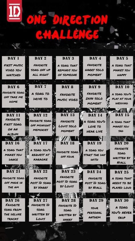 one direction 1D song challenge for 30 days One Direction Games, 30 Day Music Challenge, 1d Day, Music Challenge, One Direction Music, 30 Day Song Challenge, One Direction Songs, One Direction Lyrics, One Direction Images