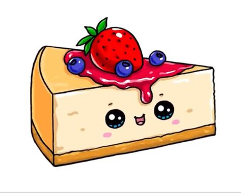 Drawing by Draw So Cute #cute #kawaii #chibi #cartoon #food #dessert #cheesecake #strawberry #blueberry #drawing #DrawSoCute Drawing Cake, Doodles Kawaii, Draw So Cute, Griffonnages Kawaii, Kawaii Girl Drawings, Doodles Bonitos, Desserts Drawing, Cake Cute, Food Kawaii