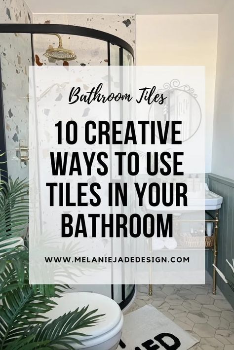 Using tiles in the bathroom can help you to pick out your colour schemes and get creative in your design. Here's 10 ideas to get you started. #melaniejadedesign #tiles #bathroomdesign #bathroomideas Bathroom Tiles Colour Combination, Tiles On Side Of Bath, Wall To Ceiling Tiles Bathroom, Bathroom Tile Minimalist, Small Bathroom Highlighter Tiles Ideas, Bathroom Tile Colour Ideas, Ensuite Bathroom Tiling Ideas, Bathroom Ideas Tiles Colour, Bathroom Two Tiles Design Ideas