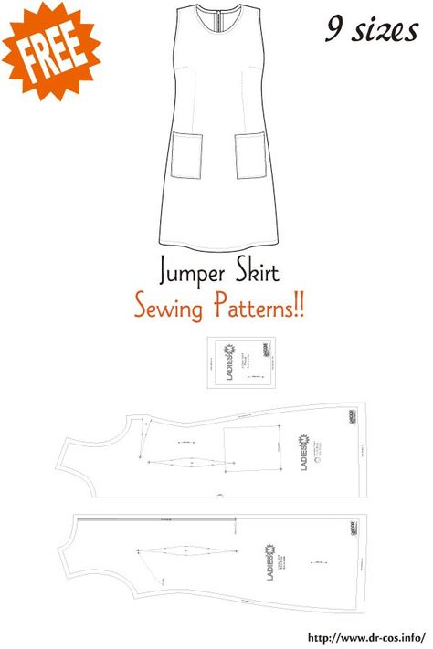 Beginner Sewing Projects Learning, Diy Jumper, Jumper Dress Pattern, Men Pants Pattern, Sewing Patterns Skirt, Sewing Patterns Free Women, Japanese Sewing Patterns, Free Pdf Sewing Patterns, Skirt Patterns