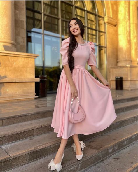 Dress | Pink dress | Fit and Flare | Rose Pink | Casual Dress #dress #fashion #pink #dresses #fashionista #cute #fashionista #fashionable #style #fashiontrend #trendy Flowy Dress With Sleeves, Pink Flowy Dress, Pink Casual Dress, Pink Dress Casual, Trendy Dress Outfits, Dress With Sleeves, Dream Wedding Ideas Dresses, Trendy Dress, Pink Dresses