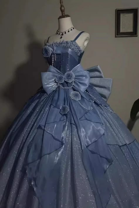 Blue Capture The Stars Hanayome Bowknot Shiny Sweet Princess Lolita J – LolitaInside Navy Blue Star Dress, Cute Ballgown, Blue Rococo Dress, Grad Dresses Blue, Big Blue Dress, Royal Dresses Princesses, Cordelia Outfits, Pretty Princess Dresses, Dresses With Stars