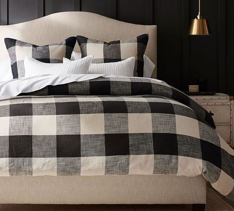 Charcoal Bryce Buffalo Check Patterned Duvet Cover & Sham | Pottery Barn Buffalo Check Bedding, Ruffle Duvet Cover, Barn Living, Bronze Art, Patterned Bedding, Organic Cotton Duvet Cover, غرفة ملابس, Reversible Duvet Covers, Bedding Basics