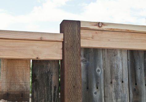 Stockade Fence, Old Fence Boards, Diy Backyard Fence, Redwood Decking, Wood Privacy Fence, Hiding Ugly, Fence Toppers, Old Fences, Diy Fence