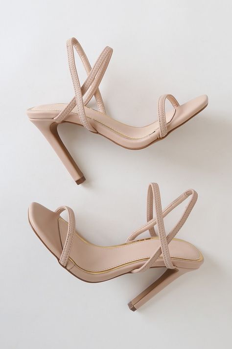 Heels For Beige Dress, High Heels For Graduation, Beige Heels Aesthetic, Nude Heels Wedding, High Heels Sandals Outfit, Heels Sandals Outfit, Tan Strappy Heels, Bridesmaids Heels, Beige High Heels