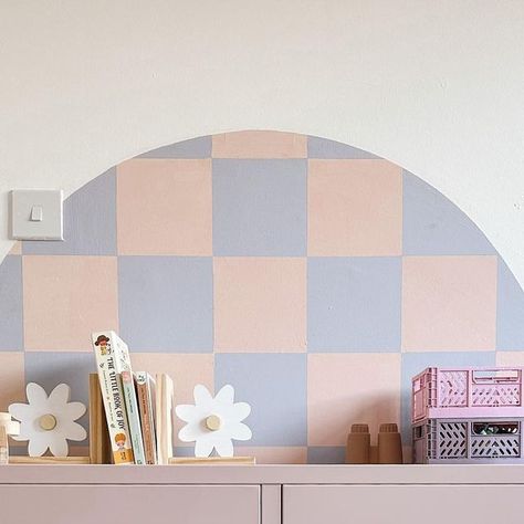 briony ✿ kids decor on Instagram: "☁️ Quinn’s room ☁️ I finallyyyy got round to finishing Quinn’s bedroom 🙌🏻 and I’m now officially on decorating strike for the foreseeable future cos these checkers have ruinedddd me 😂 I’m thinking a neon name light would go perfect in the middle of this arch though, what do you think? 🫶🏻 • • • • #girlsroom #girlsbedroomdecor #kidsroom #kidsdecor #decor #kidsinteriors #check #checkers #checkered #checkeredwall #arch #interior #home #aesthetic #pastel #dopamine #dopaminedecor #pink #homedecor #homesweethome #kidsstyle" Neon Lights For Kids Room, Pastel Room Decor Aesthetic, Pastel Geometric Wall, Girls Checkered Bedroom, Door Sign Aesthetic, Bedroom Wall Painting Ideas Aesthetic, Dopamine Decor Bedroom Ideas, Pre Teen Bedroom Ideas, Kids Bedroom Wall Painting Ideas