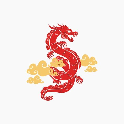 Cny Dragon Illustration, Lunar New Year Dragon Illustration, Chinese Dragon Vector, Year Of The Dragon Design, Chinese New Year Dragon Drawing, Dragon Illustration Simple, Dragon Year Design, 2024 Dragon Year, Dragon Illustration Design