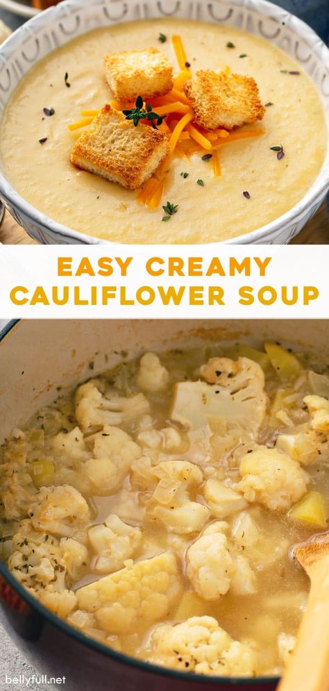 Cauliflower Potatoes, Creamy Cauliflower Soup, Cauliflower Soup Recipes, Food Recipes Vegetarian, Creamy Cauliflower, Vegetable Broth, Soup And Stew, Cauliflower Soup, Sharp Cheddar