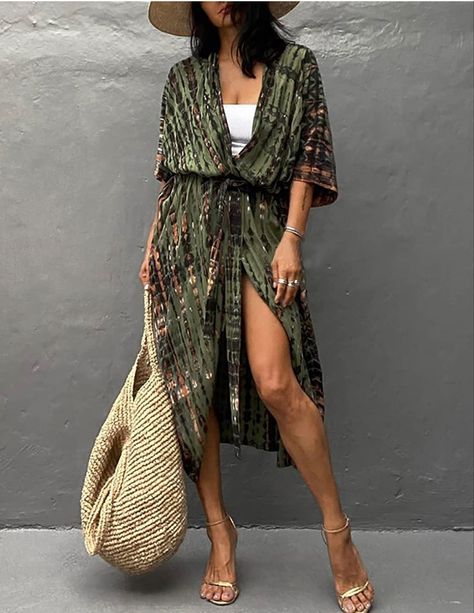 Amazon Long Oversized Cardigan, Kimono Beach Cover Up, Beach Kimono, Kimono Vintage, Black Kimono, Beach Wear Outfits, Saint John, Black Tie Dye, Boho Kimono