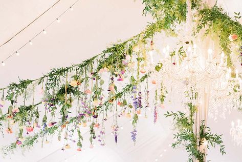 Hanging Flower Wedding Alter, Whimsical Garden Reception, Hanging Flowers Wedding Arch, Wedding Hanging Flowers, Hanging Wedding Flowers, Hanging Flowers Wedding, Bridgerton Theme, Whimsical Garden Wedding, Summer Wedding Ceremony