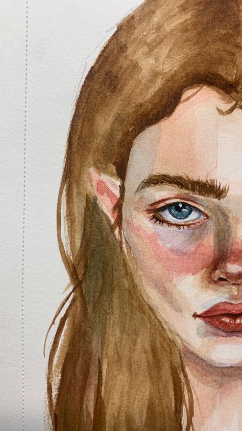 Watercolor Face Painting Easy, Watercolor Face Painting, Eyes Watercolor, Watercolor Painting Easy, Painting Eyes, Drawing Lips, Fae Art, Watercolor Art Face, Watercolor Face