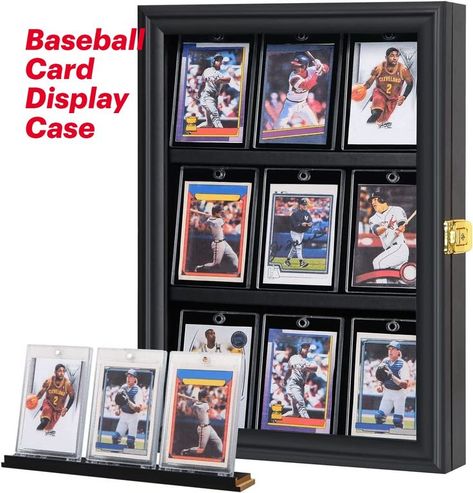 Sports Card Display Case holds 9 PCS sports star cards of baseball, basketball, hockey,football, pokemon and other cards. Shelves are removable to accommodate cards in different sizes. Edges on shelves prevent cards from sliding. Made of Grade A acrylic, with 92% transparency, 98% UV protection. Protect your cards so they do not yellow over time. Gold plated anti-theft locks protects your cherished sports cards. Comes surrounded 360 degree by foam to protect the glass. Baseball Card Display, Sports Card Display, Sports Cards Display, Baseball Card Displays, Trading Card Display, Sports Cards Collection, Cards Display, Trading Card Storage, Sports Card