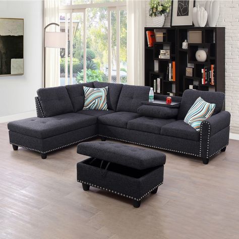 PRICES MAY VARY. Linen 【Versatile L-Shaped Sectional Couches with Storage Ottoman】Our Linen Fabric sectional sofa redefines your living space with its modular design and multifunctional storage ottoman. Ideal for storing various household items, this ottoman enhances your living area’s functionality, serving as additional seating or a luxurious footrest, perfectly complementing the sectional’s sleek style. 【High-Quality Linen Fabric Upholstery Sectional Sofas】Experience the epitome of luxury wit Ottoman Dark, Linen Sectional, Fabric Sectional Sofas, Sectional With Ottoman, Couch Set, Sofa Chaise, Fabric Sectional, Sectional Sofa Couch, Linen Sofa