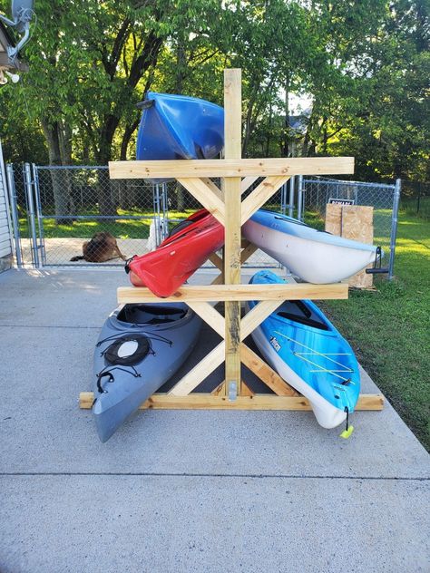 Wood Kayak Rack, Canoe Rack Outdoor, Kayak Storage Ideas, Diy Kayak Rack, Hall Pantry, Diy Kayak Storage Rack, Kayak Rack Diy, Canoe Stand, Diy Kayak Storage