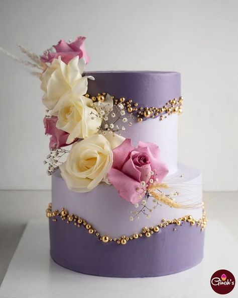 2 Kg Cake Design Birthday, Cake With Fresh Flowers On Top, 44th Birthday Cake For Women, 2tier Cake Design, Purple 2 Tier Cake, Anniversary Cake 2 Tier, Purple Cake Decorating Ideas, 2tier Birthday Cake, Cat Cupcake Cake