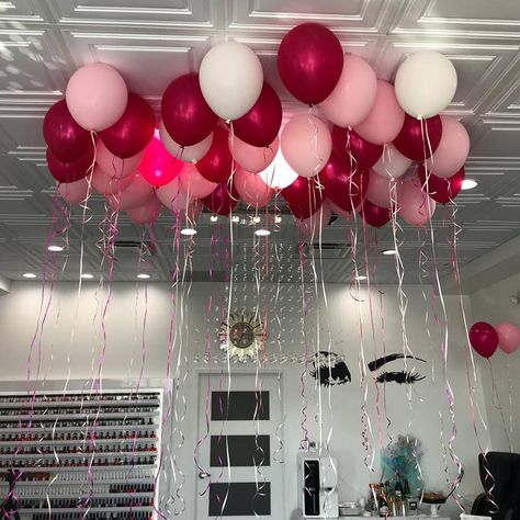 Pretty balloons float up to Stratford Ceiling Tiles. What a great grand opening of a newly designed lash and brow bar in SoCal. Stratford Ceiling Tiles, available at Proceilngtiles.com, are great for new businesses, as well as business and home remodels. #ceilingtiles #balloons #grandopening #eyecandycypress Grand Opening Ideas Business Decorations Balloons, Shop Opening Decoration Ideas Balloons, Salon Anniversary Ideas, Grand Opening Balloon Ideas, Grand Opening Ideas Business Decorations, Salon Openings, Coronation Party, Floating Ceiling, Red Ceiling