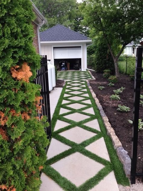 Creative Walkways, Artificial Turf Backyard, Farmhouse Pool, Grass Driveway, Turf Backyard, Fake Lawn, Driveway Ideas, Pathway Landscaping, Walkways Paths