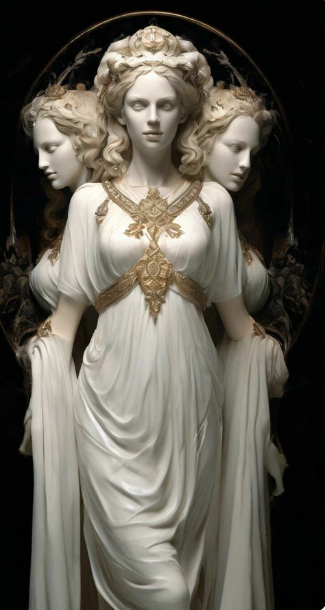 Hekate Statue, Hecate Statue, Goddess Statues, Greek Mythology Statue, Goddess Hecate, Goddess Tattoo, Ange Demon, Roman Goddess, Athena Goddess