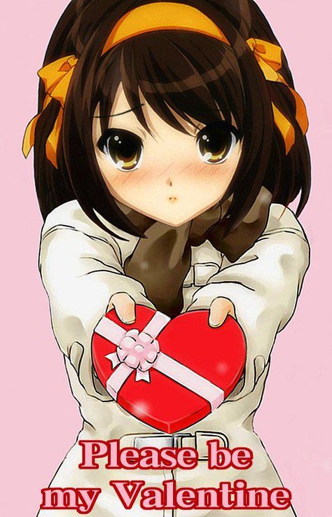 Haruhi Suzumiya Valentine Selamat Hari Valentine, Valentines Anime, Valentine Day Video, Valentines Day Drawing, Haruhi Suzumiya, Hari Valentine, Moe Anime, My Valentine, An Anime