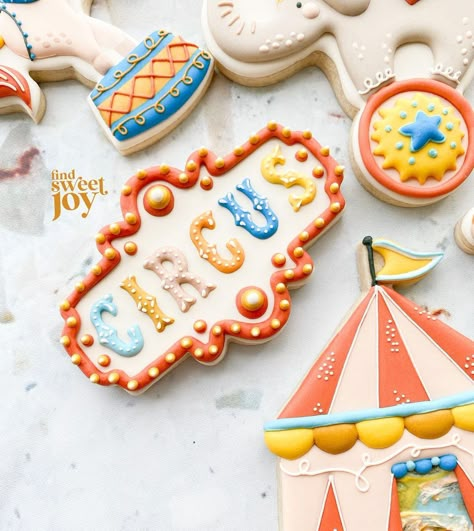 Circus Decorated Cookies, Circus Themed Cookies, Circus Cookies Decorated, Carnival Cookies, Painted Sugar Cookies, Circus Cookies, Joy Cookies, Sugar Cookie Cakes