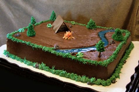 outdoor themed cake | Outdoor / camping cake — Misc 3D Cakes Camping Theme Cakes, Camping Birthday Cake, Cub Scout Cake, Camping Cake, Campfire Cake, Mountain Cake, Camping Cakes, Gold Inspiration, Themed Birthday Cakes