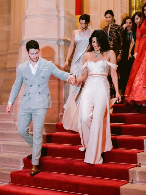 Priyanka Chopra Wedding, بريانكا شوبرا, White Wedding Gowns, Bridal Jumpsuit, Joe Jonas, Sophie Turner, Nick Jonas, Reception Dress, Priyanka Chopra