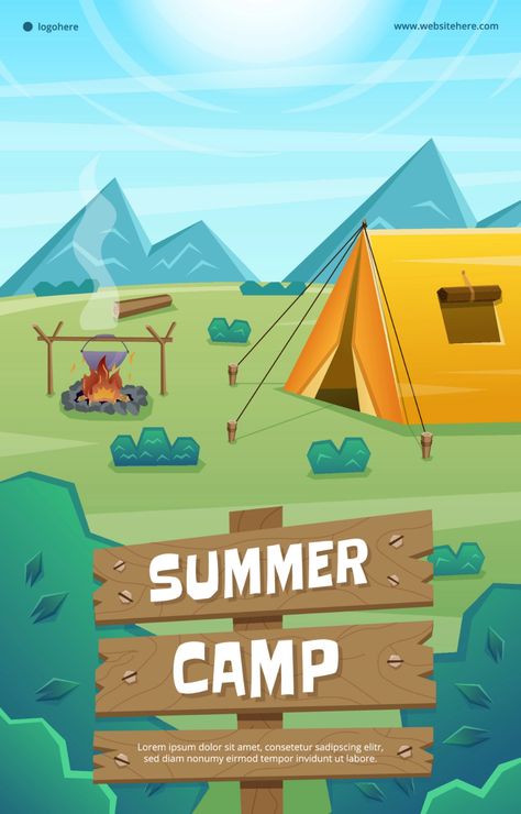 Camping Layout Ideas, Summer Camp Banner Design, Summer Camp Graphics, Adventure Poster Design, Camping Graphic Design, Camping Poster Design, Camp Poster Design, Canva Posters Design, Summer Camp Design