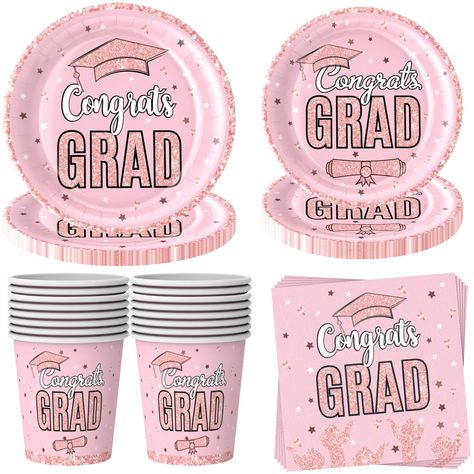 PRICES MAY VARY. Unique Design: Our pink graduation decorations class of 2024 all feature the theme of graduation, use classic pink as main colour, mach with many graduation elements, printed with the word of “Congrats Grad” , classic and delicate, add more fun to your party. Use our pink graduation decorations tableware set in your party, more memorable and leave an unforgettable memory for the graduates. A Nice Combination: Our 80 pink graduation decorations tableware sets include 20pcs party Pink Grad Party Ideas, Pink And Gold Graduation Party, Graduation Things, Gold Graduation Decorations, Pink Graduation Party, Grad Party Theme, Senior Party, High School Graduation Party Decorations, Pink Graduation