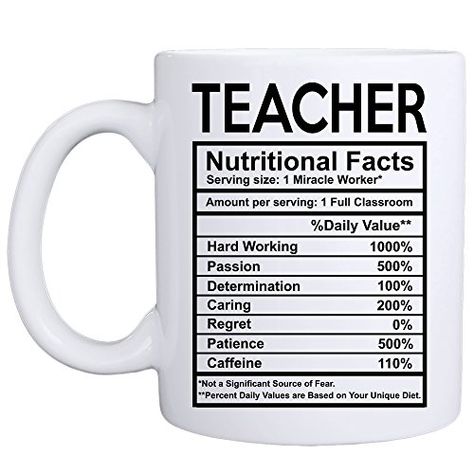 MyCozyCups Teacher Nutritional Facts Mug - Funny 11oz Sch... https://smile.amazon.com/dp/B07B163MS6/ref=cm_sw_r_pi_dp_U_x_oK17AbZDZBJBJ Teacher Nutritional Facts, In Kitchen Dining, School Nutrition, Teacher Retirement, Classroom Gifts, Teacher Ideas, Kindergarten Teachers, Teacher Humor, Cards For Friends