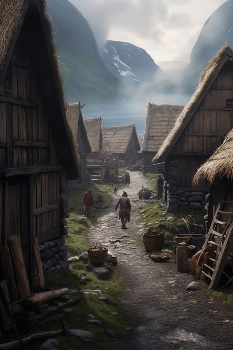 Dnd Fishing Village, Farming Village Concept Art, Run Down Village, Medieval Farming Village, Poor Fantasy Village, Fantasy Mining Town, Fishing Village Concept Art, Fantasy Setting Village, Dnd Village