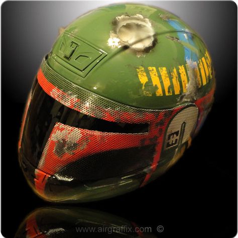 motorcycle helmets - http://www.motorcyclemaintenancetips.com/howtocleanamotorcyclehelmet.php Boba Fett Helmet, Cool Motorcycle Helmets, Custom Motorcycle Helmets, Motorbike Helmet, Custom Helmets, Airbrush Art, Cool Motorcycles, Helmet Design, Bike Gear