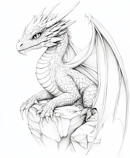 ↑↑↑ Larger size on website 🔸 A detailed pencil drawing of a baby dragon perched on a rocky outcropping. Its head is turned to the Dragon On Shoulder Drawing, Drawing Dragons Easy Step By Step, Dragon Artwork Drawing, Sleeping Dragon Drawing, Fantasy Dragon Drawing, Little Dragon Drawing, Fire Dragon Drawing, Wyvern Drawings, How To Draw A Dragon