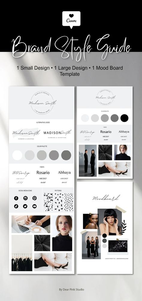 Create a unique brand style guide and mood board design template to help you define your brand's personality, visual identity, and tone of. #Logos #Branding_Mood_Board_Inspiration #Mood_Board_Fashion_Inspiration #Identity_Design_Branding Branding Mood Board Inspiration, Mood Board Fashion Inspiration, Style Guide Template, Brand Board Template, Boutique Logo Design, Style Guide Design, Business Branding Inspiration, Business Fonts, Best Website Design